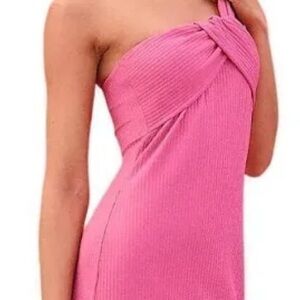 Anthropologie porridge maxi Vibrant Pink One-Shoulder Evening Dress L NWT